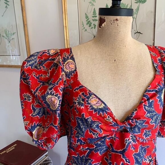 House of Harlow 1960 | NWT Women's Red Floral Knot Tie Sweetheart Dress Size L - Picture 2 of 9